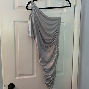 One shoulder silver party dress
